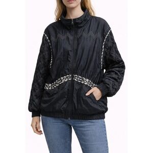 Vintage Black quilted sleeve nylon windbreaker Laura Katherine S geometric lined
